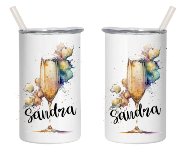 Edelstahlbecher mit Proseccoglas und Namen