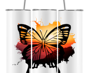 Schmetterling mit Sonnenuntergang Edelstahlbecher groß