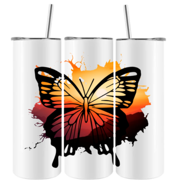 Schmetterling mit Sonnenuntergang Edelstahlbecher groß