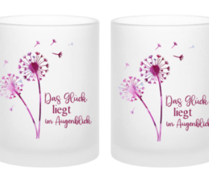 Das Glück liegt im Augenblick Tasse Milchglas