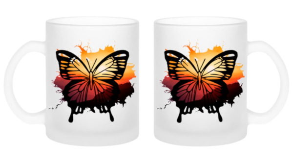 Schmetterling mit Sonnenuntergang Tasse Milchglas