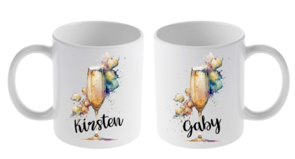 Tasse mit Proseccoglas und Namen