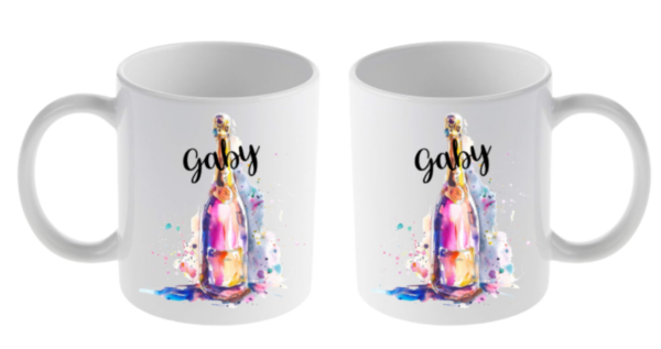 Tasse mit Proseccoflasche und Namen