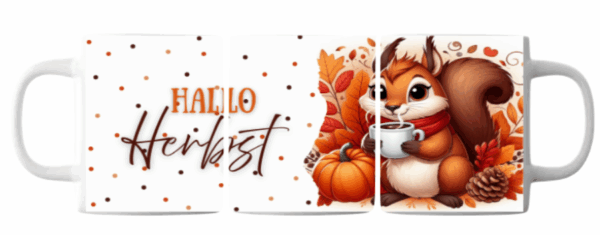 Hallo Herbst Eichhörnchen Tasse weiß