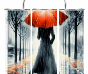 Edelstahlbecher groß herbstliche Allee ganzes Bild