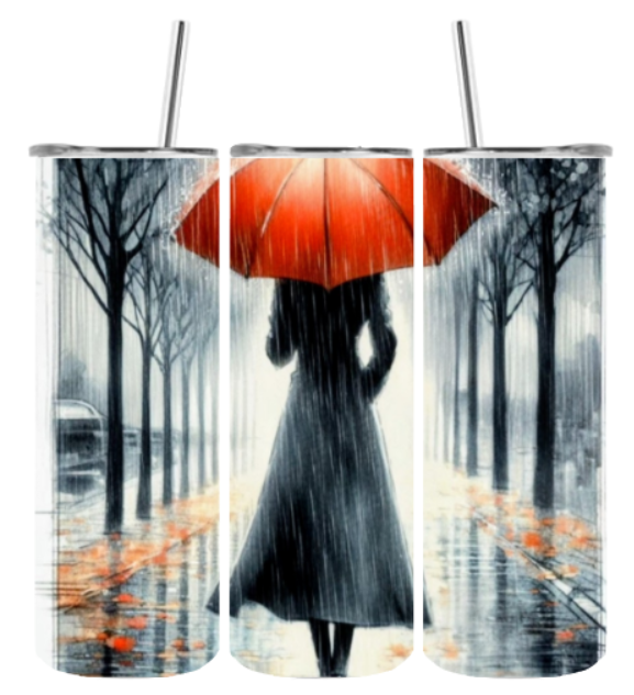 Edelstahlbecher groß herbstliche Allee ganzes Bild