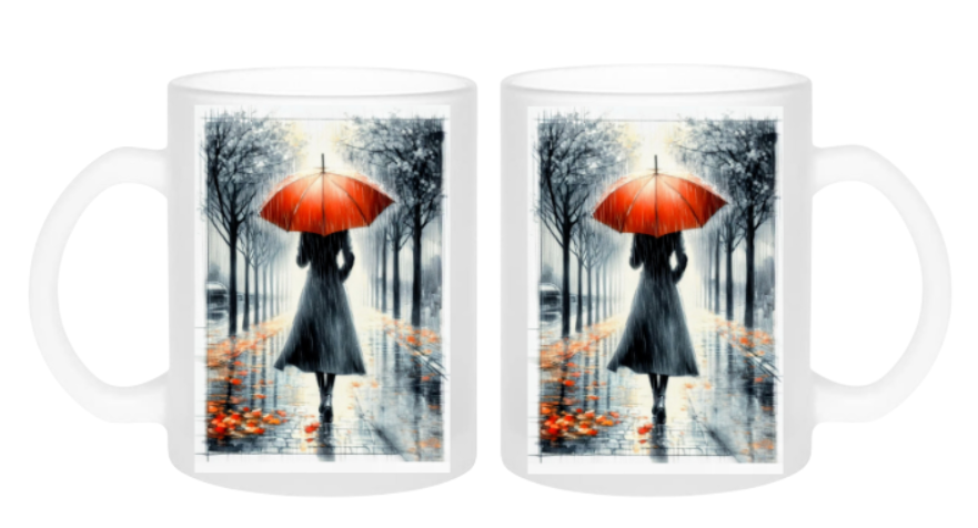 Tasse Milchglas herbstliche Allee ganzes Bild