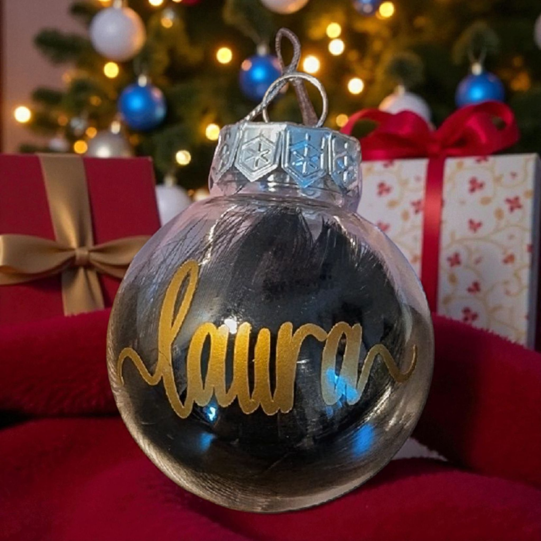 Weihnachtskugel transparent schwarze Feder