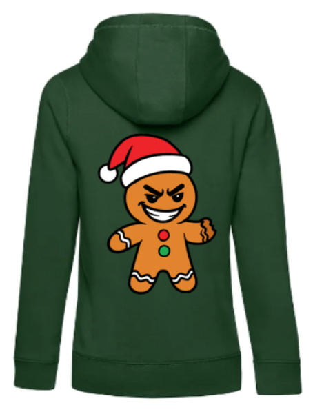 Weihnachtshoodie frecher Lebkuchenmann Damen flaschengrün