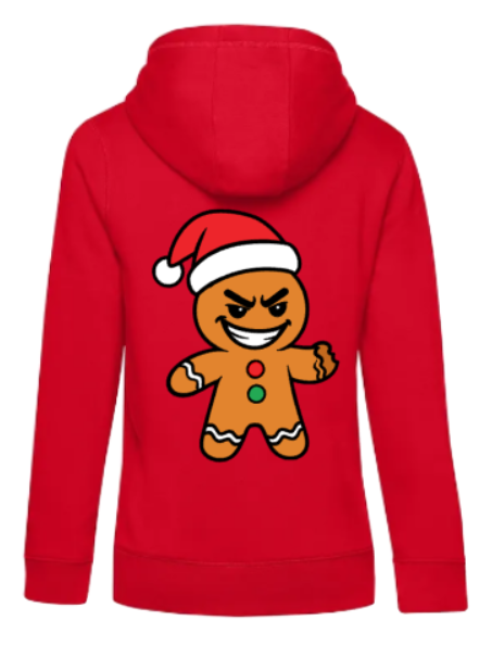 Weihnachtshoodie frecher Lebkuchenmann Damen rot