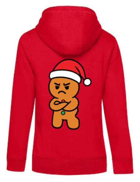 Weihnachtshoodie eingeschnappter Lebkuchenmann Damen rot
