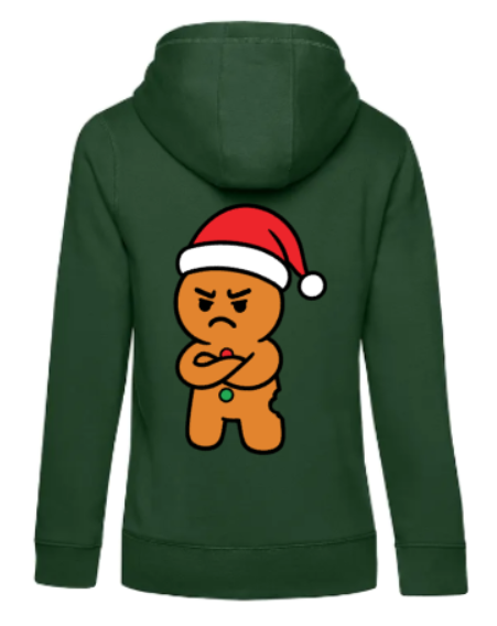 Weihnachtshoodie eingeschnappter Lebkuchenmann Damen flaschengrün