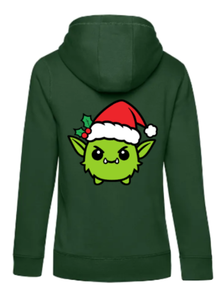 Weihnachtshoodie Weihnachtsmonster Damen flaschengrün