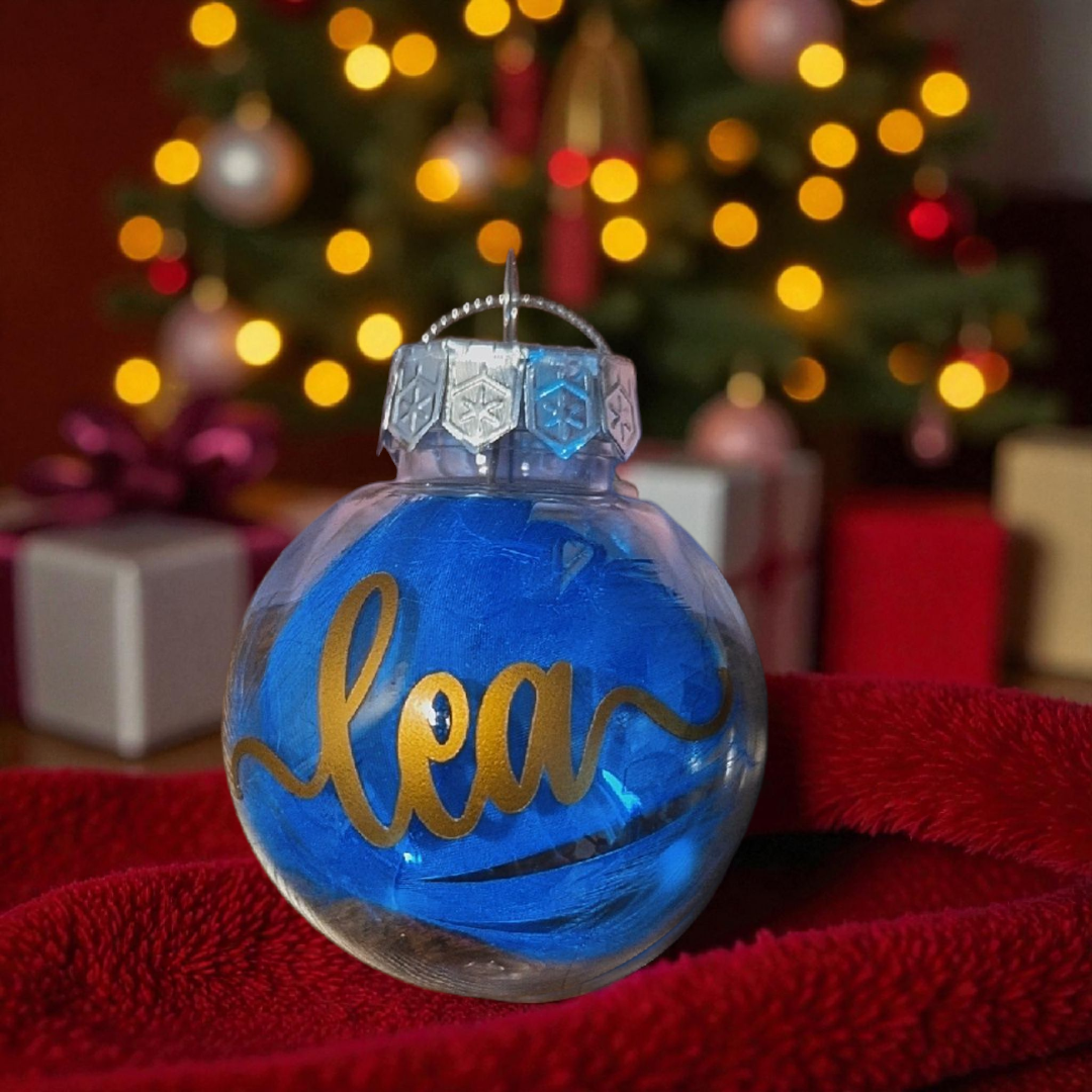 Weihnachtskugel transparent dunkelblaue Feder
