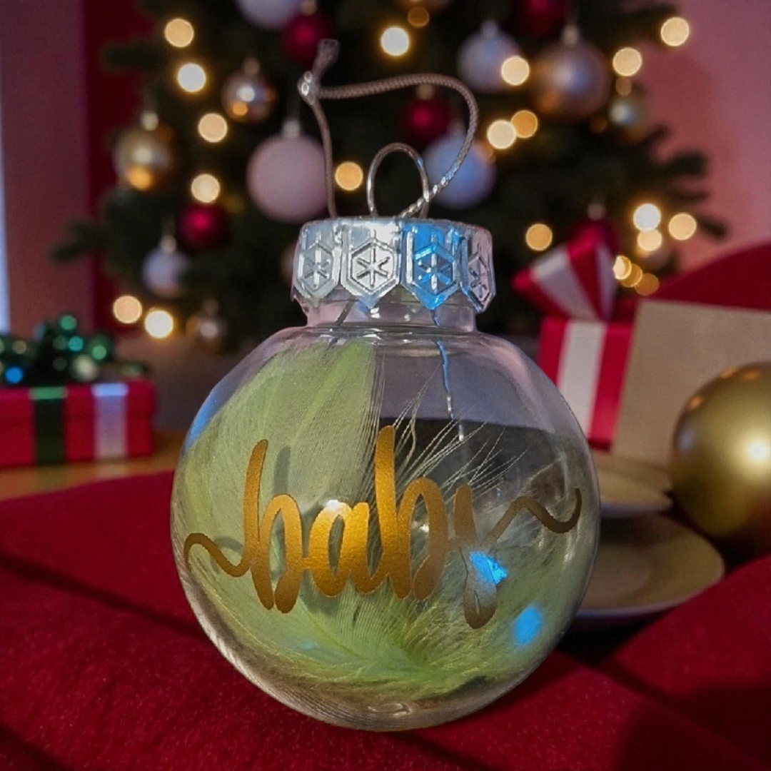 Weihnachtskugel transparent grüne Feder