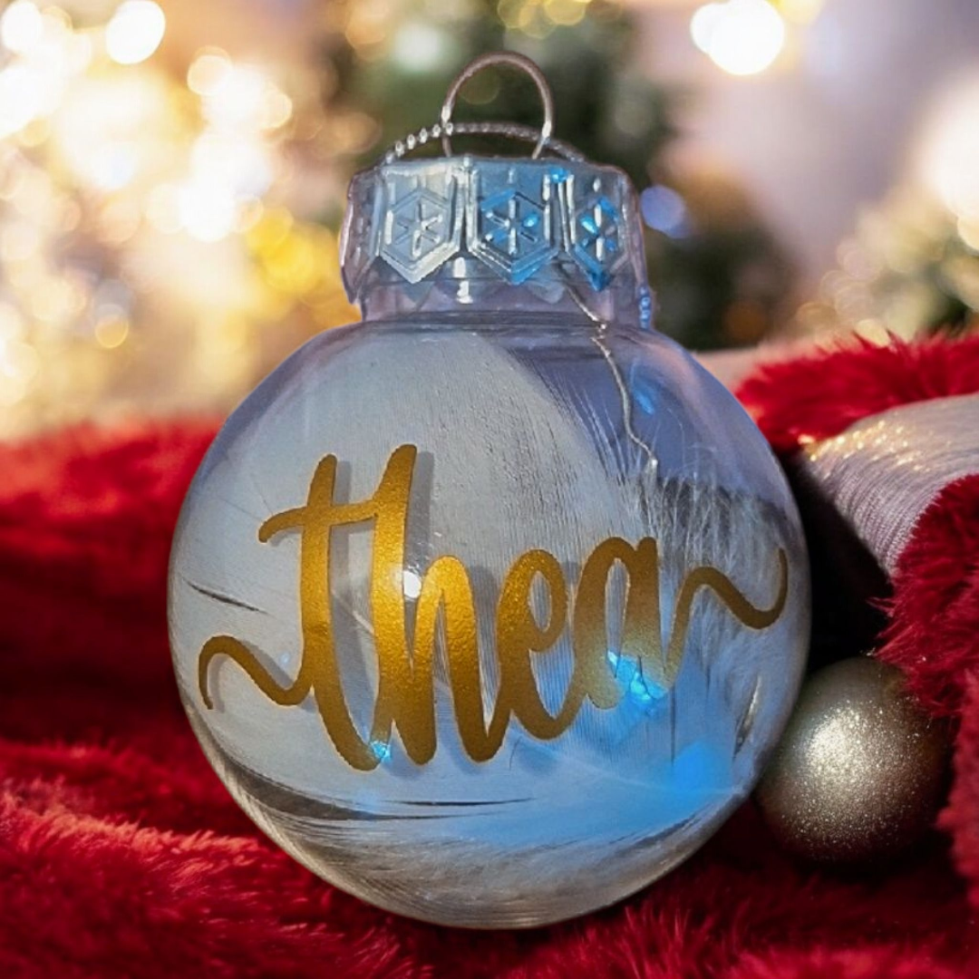 Weihnachtskugel transparent weiße Feder