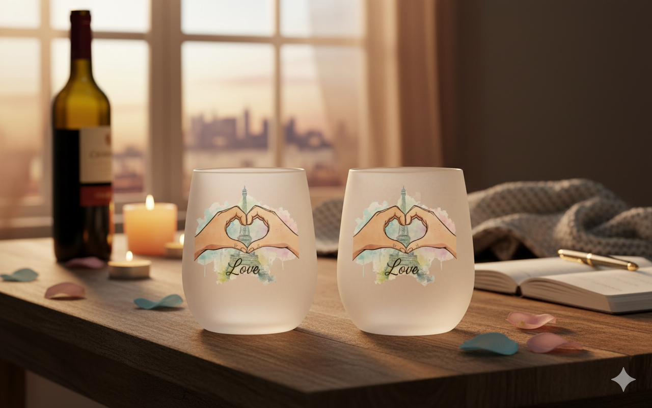 Love-Edition: Paris Weingläser auf einem Tisch