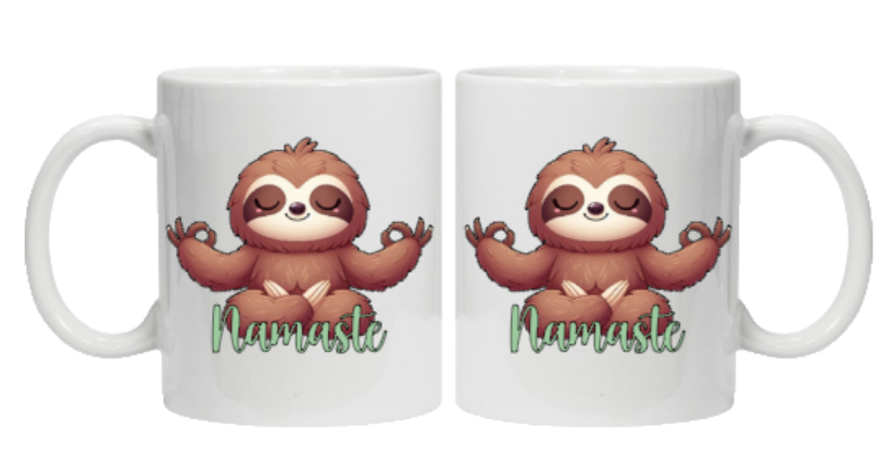 Meditierendes Faultier Flash Tasse weiß Namaste