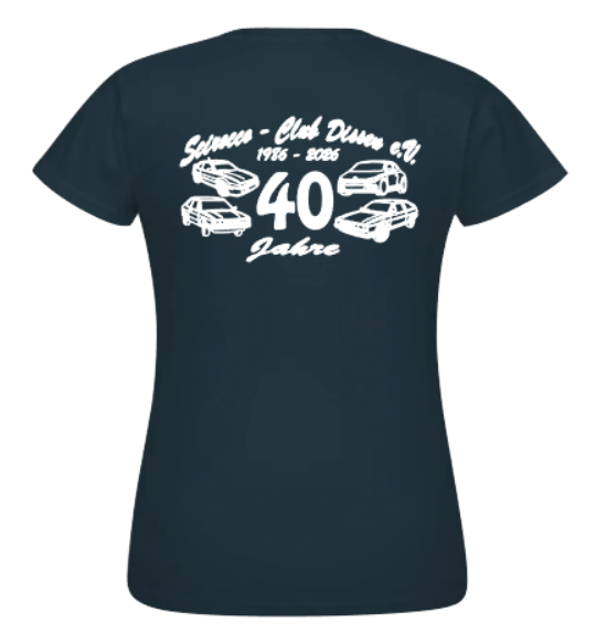 Scirocco-Club Jubiläums-T-Shirt Damen Rückseite bedruckt Dunkelblau