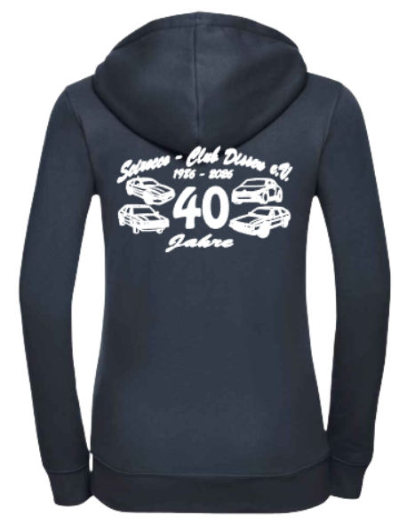 Scirocco-Club Jubiläums-Sweatjacke Rückseite bedruckt Damen dunkelblau