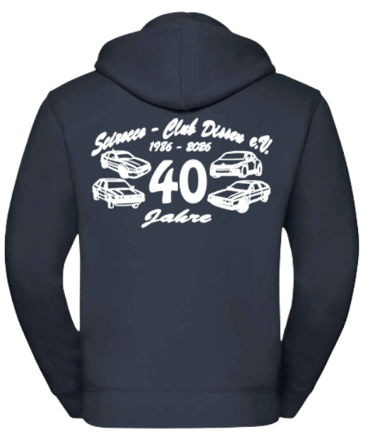 Scirocco-Club Jubiläums-Sweatjacke Rückseite bedruckt Herren dunkelblau