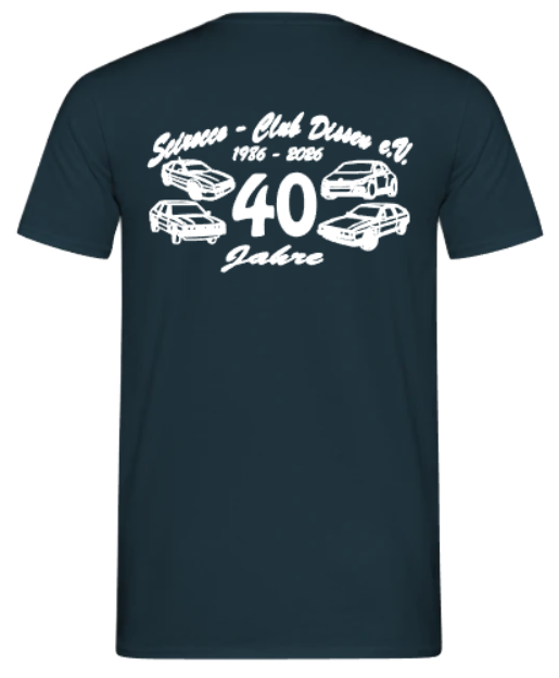 Scirocco-Club Jubiläums-T-Shirt Herren Rückseite bedruckt Dunkelblau