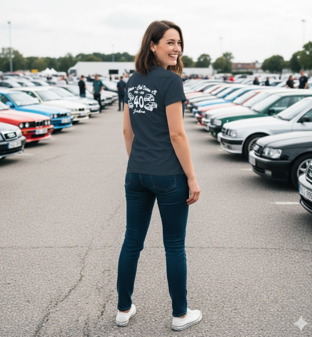 Scirocco-Club Jubiläums-T-Shirt Damen Rückseite bedruckt Dunkelblau
