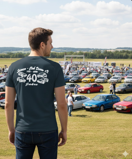 Scirocco-Club Jubiläums-T-Shirt Herren Rückseite bedruckt Dunkelblau