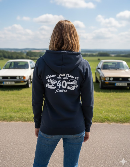 Scirocco-Club Jubiläums-Sweatjacke Rückseite bedruckt Damen dunkelblau