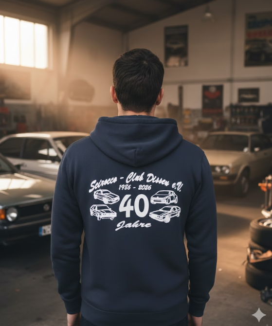 Scirocco-Club Jubiläums-Sweatjacke Rückseite bedruckt Herren dunkelblau