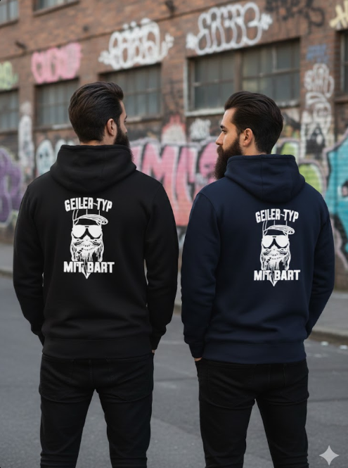 Hoodie Geiler Typ mit Bart Rückseite bedruckt